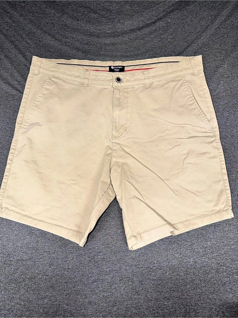 Sperry Men's Flex Cotton Vintage Washed Flat-Front Shorts Beige Waist 38